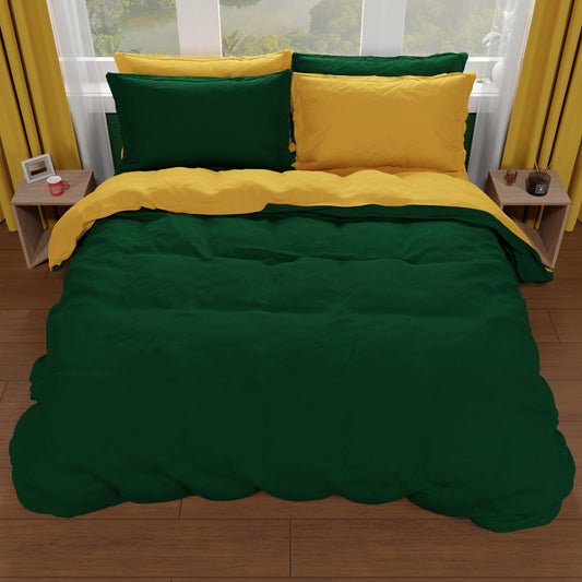 Housse de Couette Double, Housse de Couette et Taies d'Oreiller, Vert Émeraude/Jaune