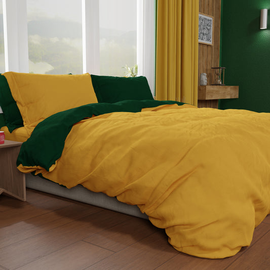 Housse de Couette Double, Housse de Couette et Taies d'Oreiller, Vert Émeraude/Jaune