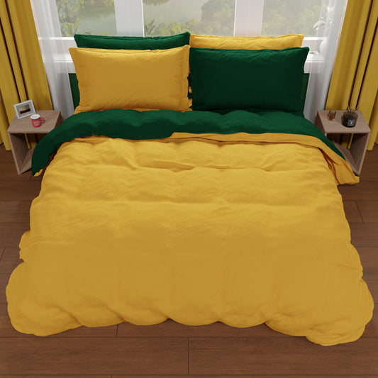 Housse de Couette Double, Housse de Couette et Taies d'Oreiller, Vert Émeraude/Jaune