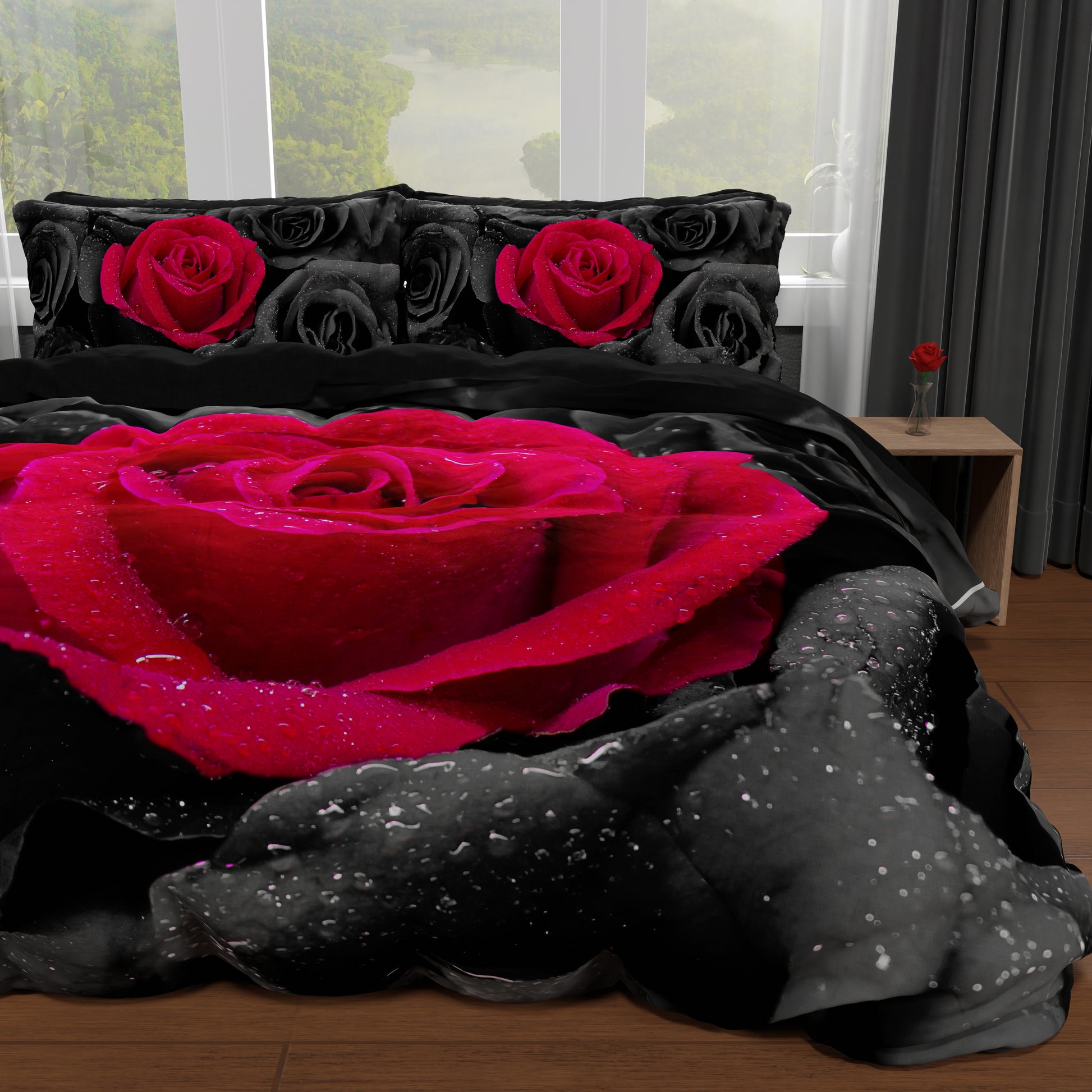 Copripiumino Matrimoniale,Singolo,Piazza e Mezza,Black Roses