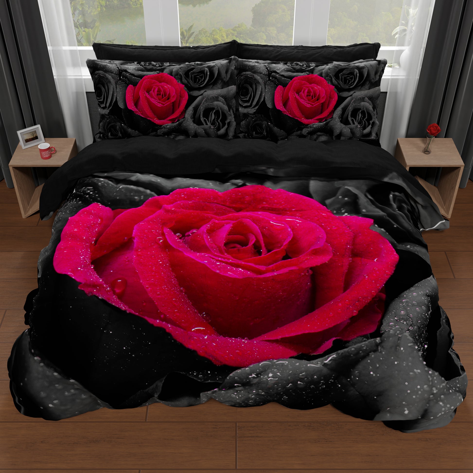 Copripiumino Matrimoniale,Singolo,Piazza e Mezza,Black Roses