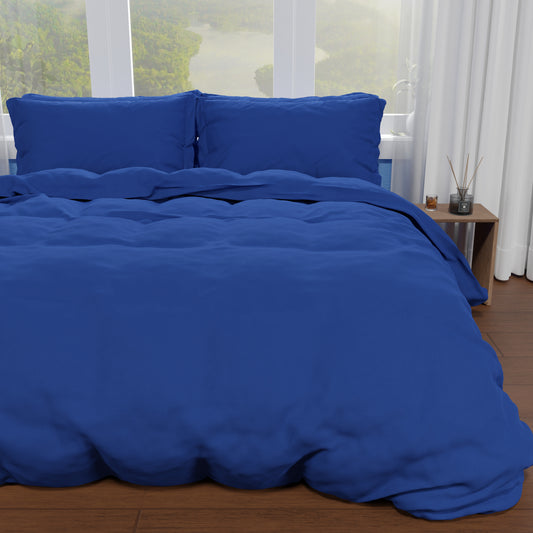 Housse de couette double, housse de couette et taies d'oreiller, uni bleu électrique