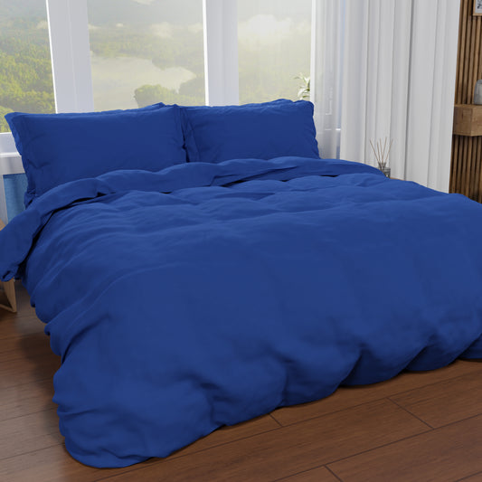 Housse de couette double, housse de couette et taies d'oreiller, uni bleu électrique
