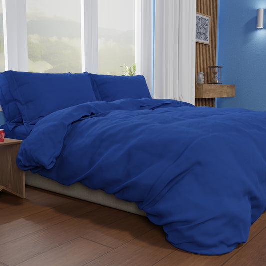 Housse de couette double, housse de couette et taies d'oreiller, uni bleu électrique
