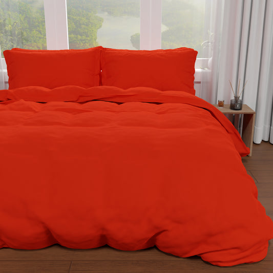 Housse de couette double, housse de couette et taies d'oreiller, uni rouge