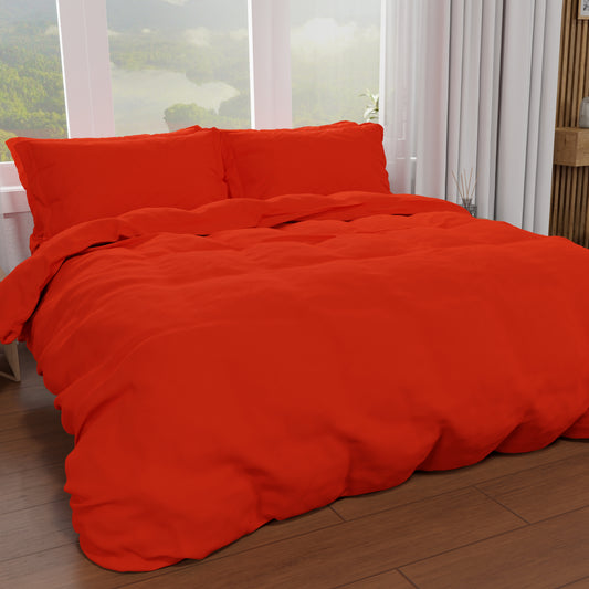 Housse de couette double, housse de couette et taies d'oreiller, uni rouge