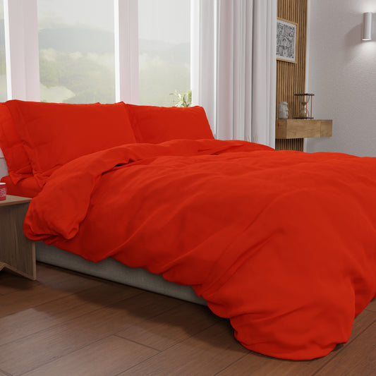 Housse de couette double, housse de couette et taies d'oreiller, uni rouge