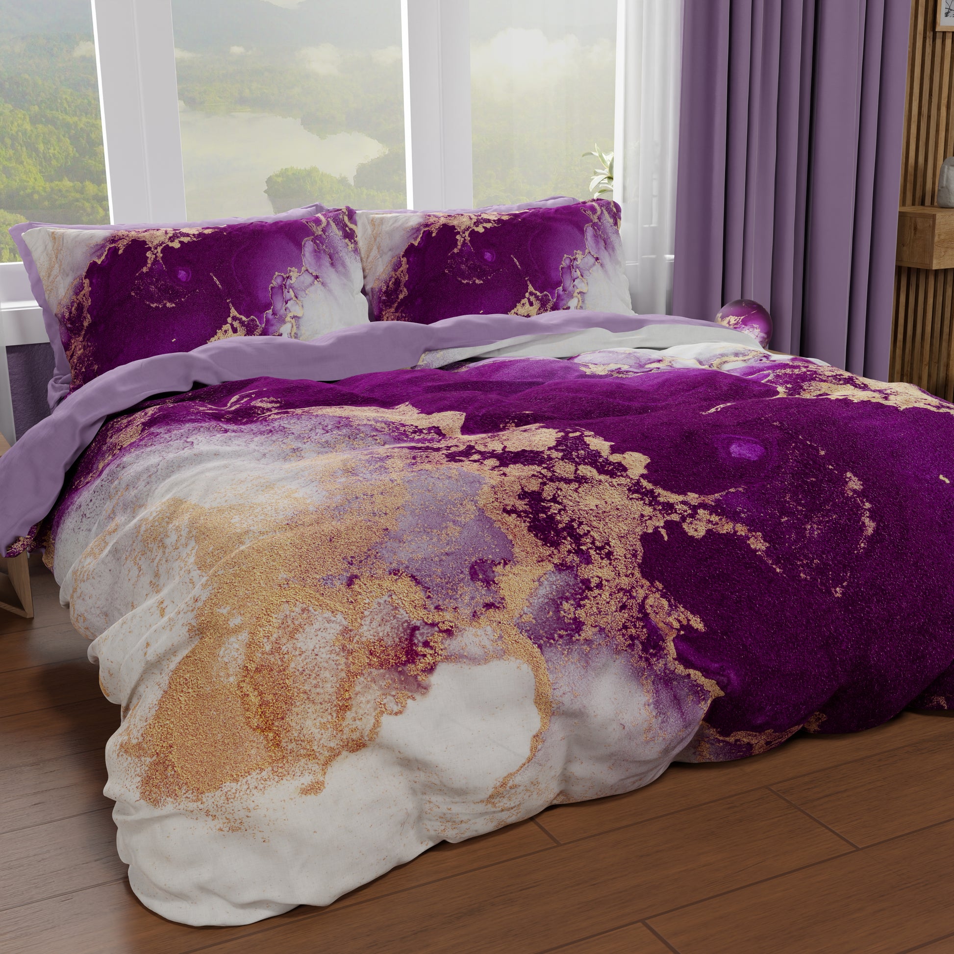 Copripiumino Effetto Marmo Marble 01 Viola Matrimoniale Made in Italy | PETTI