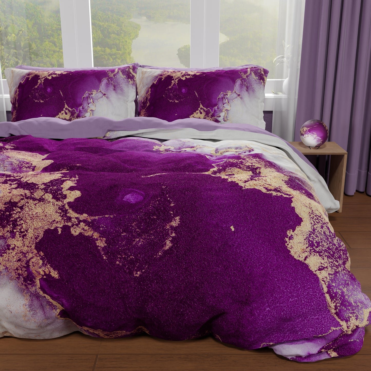 Copripiumino Matrimoniale, Singolo, Una Piazza e Mezza, Marble 01 Viola