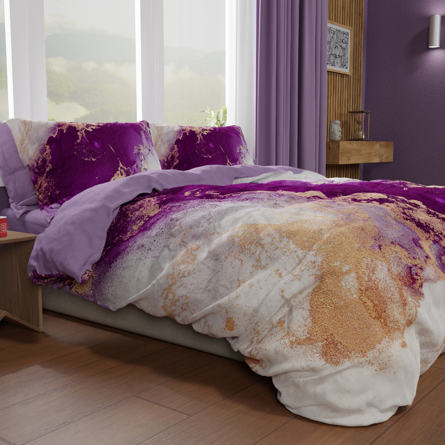 Copripiumino Matrimoniale, Singolo, Una Piazza e Mezza, Marble 01 Viola