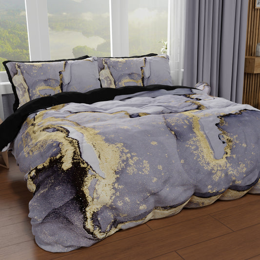 Copripiumino Matrimoniale, Singolo, Una Piazza e Mezza, Marble 04 Grigio Scuro