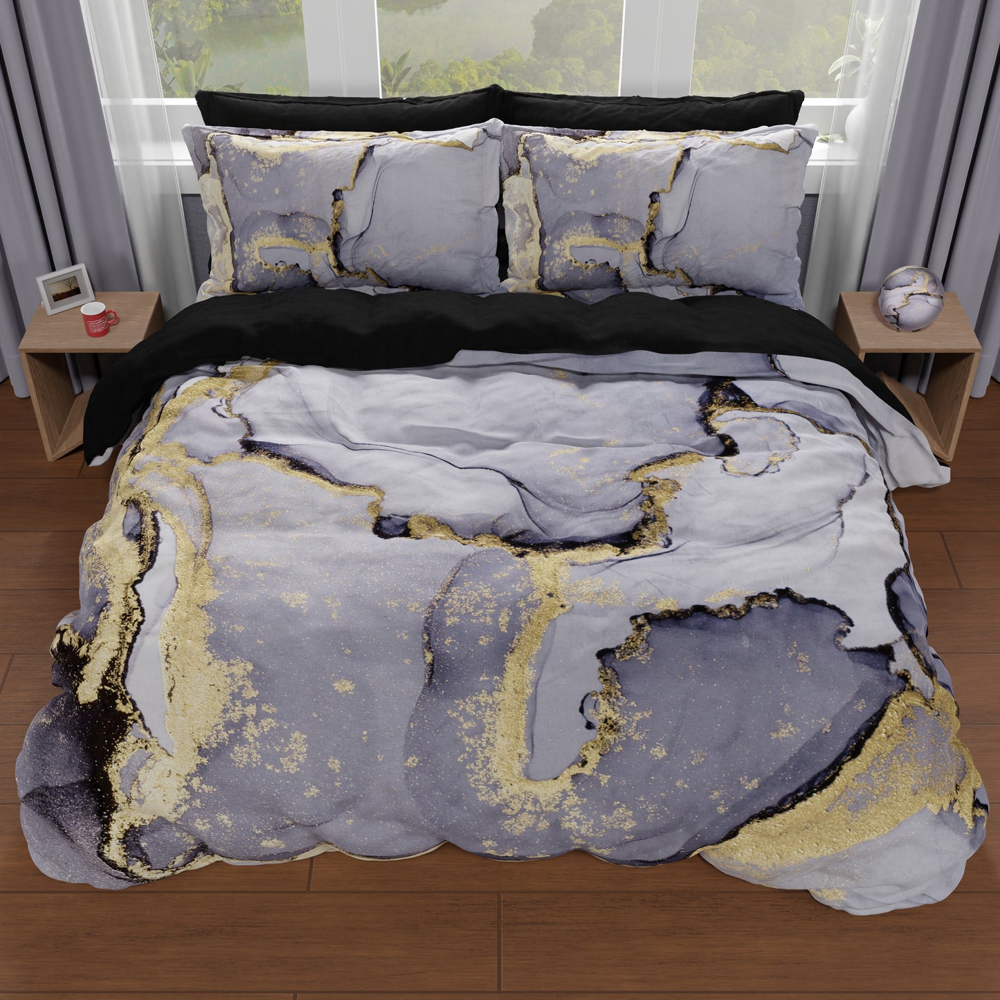 Copripiumino Matrimoniale, Singolo, Una Piazza e Mezza, Marble 04 Grigio Scuro