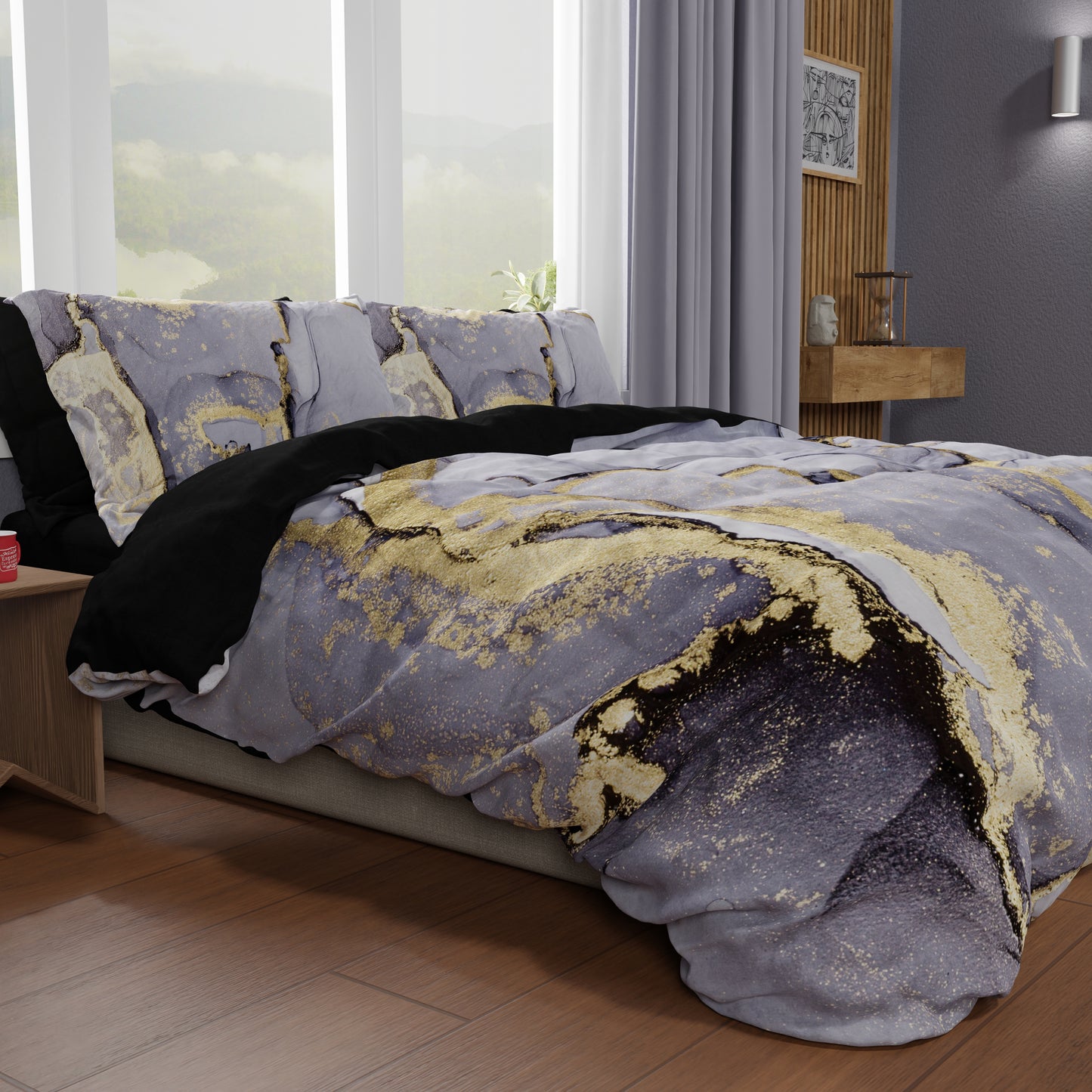 Copripiumino Matrimoniale, Singolo, Una Piazza e Mezza, Marble 04 Grigio Scuro