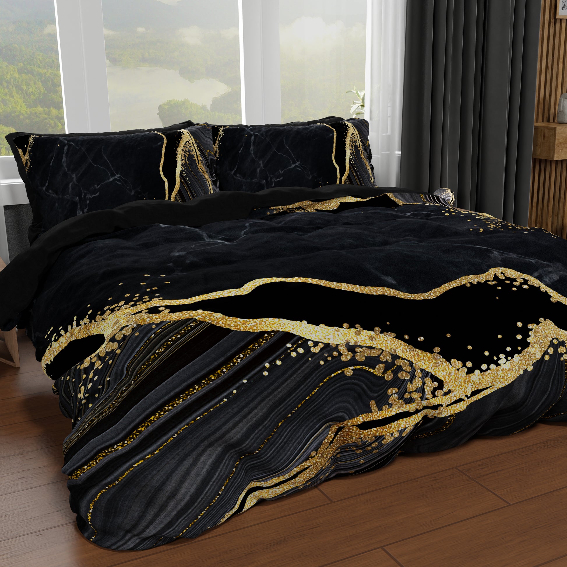 Copripiumino Effetto Marmo Marble 07 Nero Matrimoniale Made in Italy | PETTI Marblelized