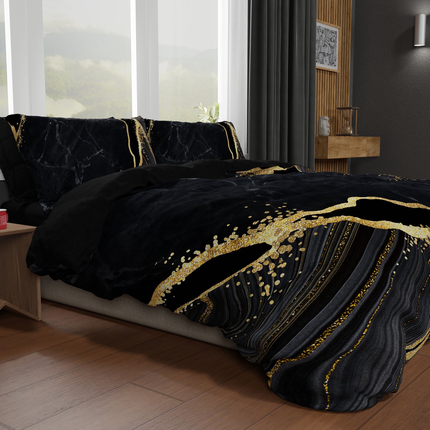 Copripiumino Matrimoniale, Singolo, Una Piazza e Mezza, Marble 07 Nero