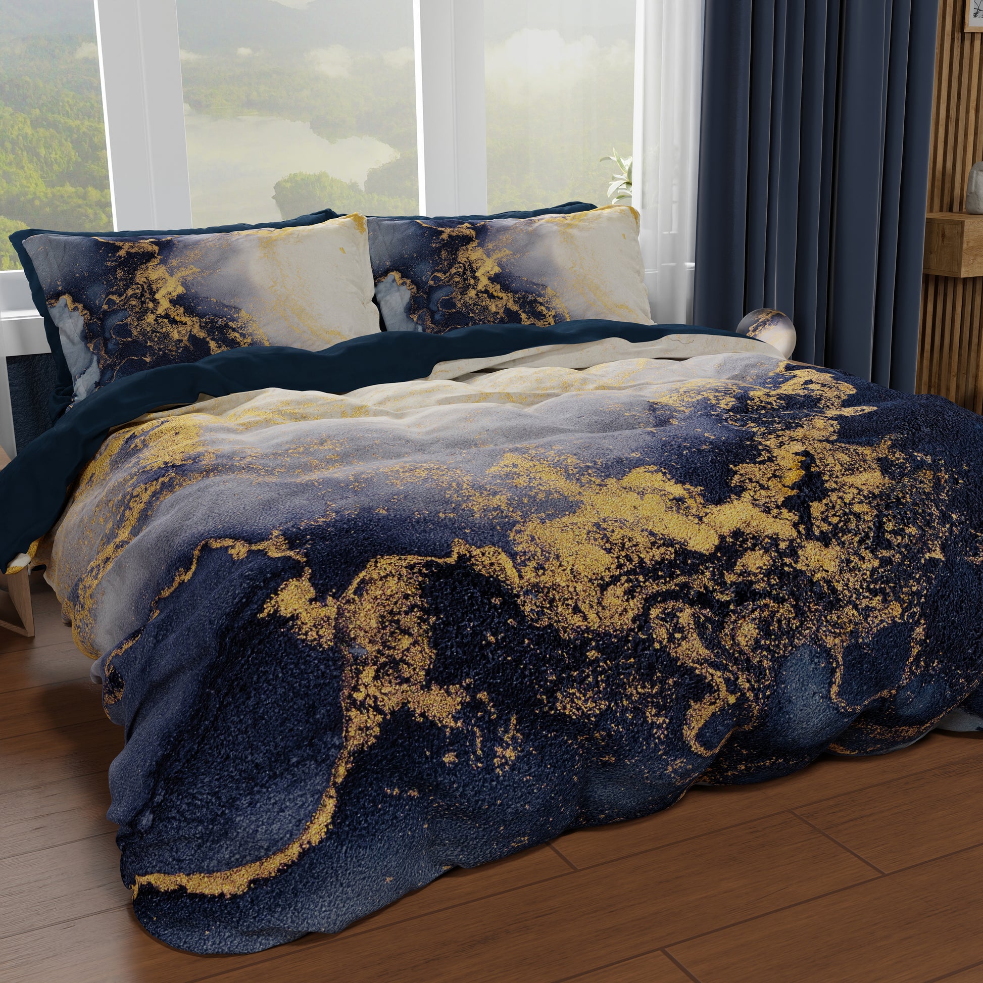 Copripiumino Effetto Marmo Marble 08 Blu Matrimoniale Made in Italy | PETTI