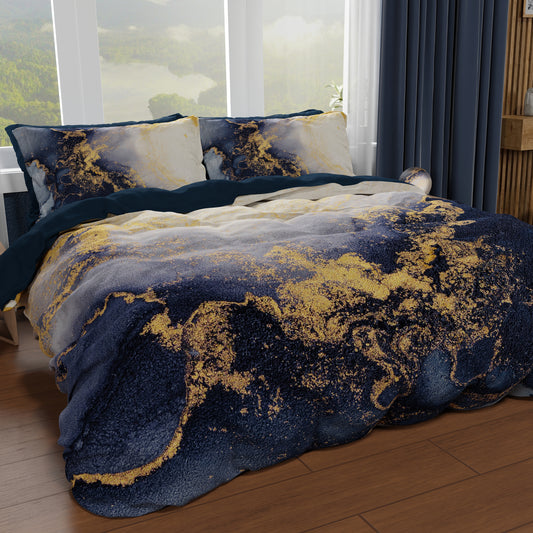 Copripiumino Effetto Marmo Marble 08 Blu Matrimoniale Made in Italy | PETTI
