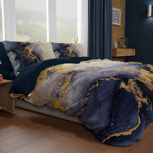 Copripiumino Matrimoniale, Singolo, Una Piazza e Mezza, Marble 08 Blu