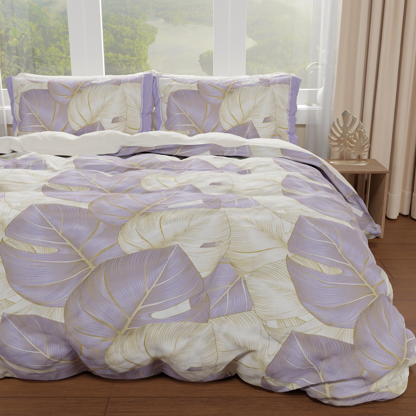 Housse de couette double, simple, une place et demie, Tropical Lilas Or