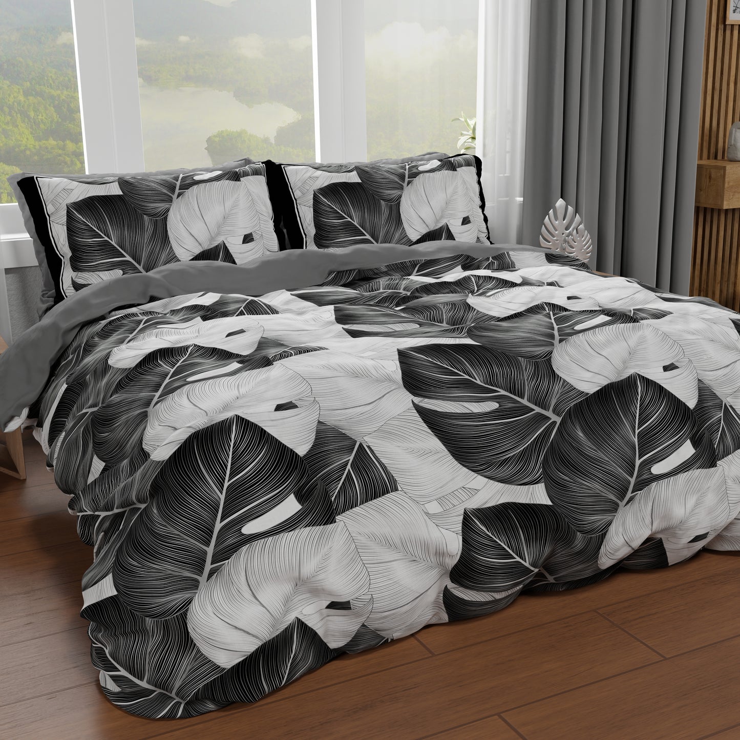 Housse de couette double, simple, une place et demie, Tropical Noir Argent