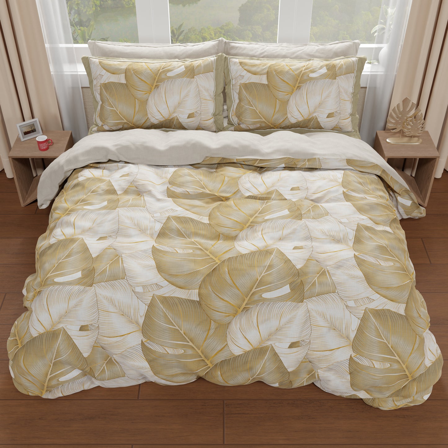Housse de couette double, simple, une place et demie, Tropical Taupe Or
