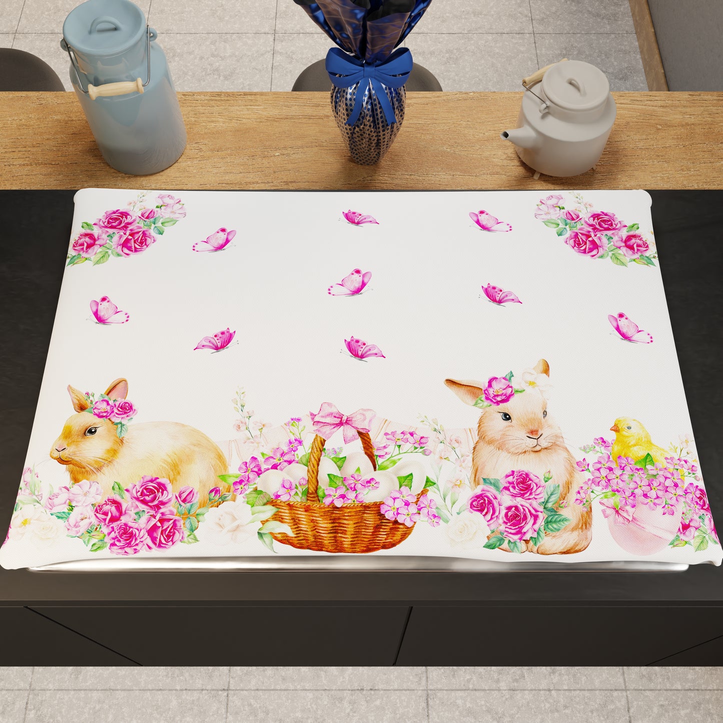 Easter Stove Cover Kitchen Cover in Pink Bunny Digital Print