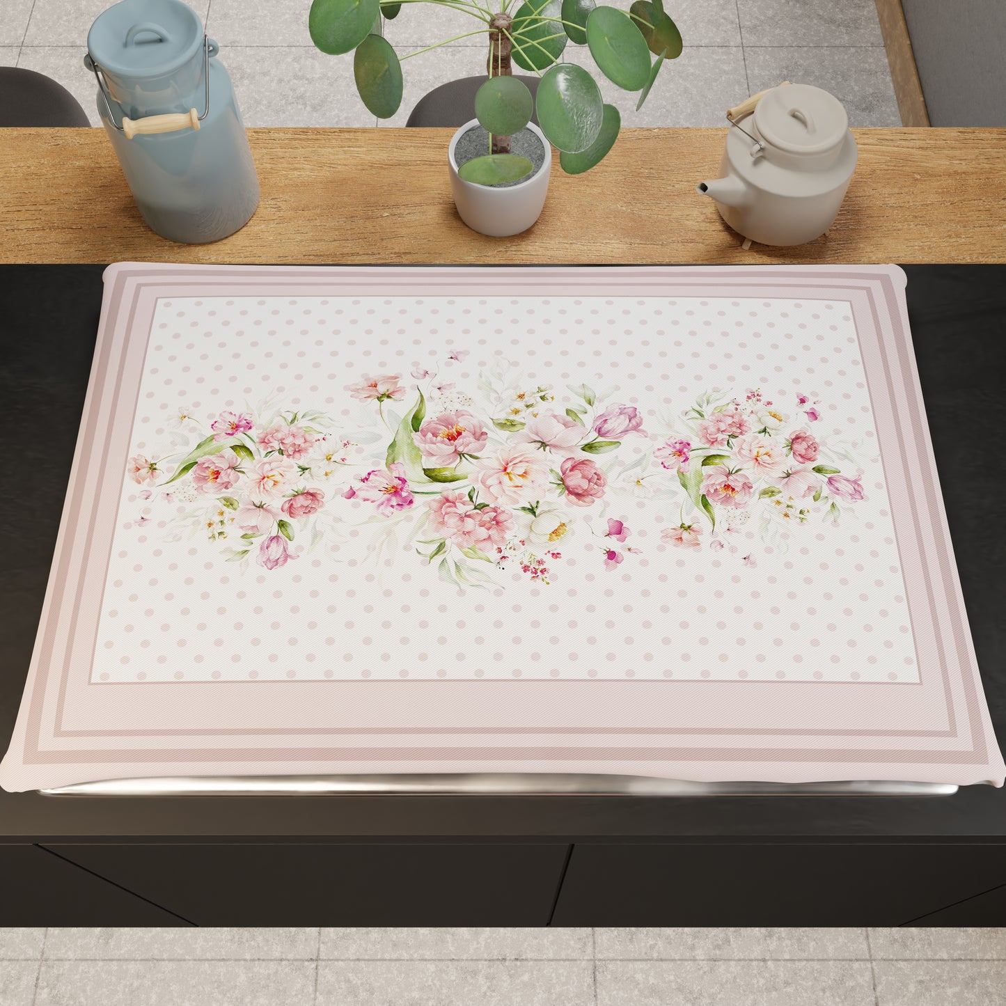 Housse de plaque de cuisson pour cuisine en impression digitale shabby pois poudre de riz 1 pièce 50x70cm