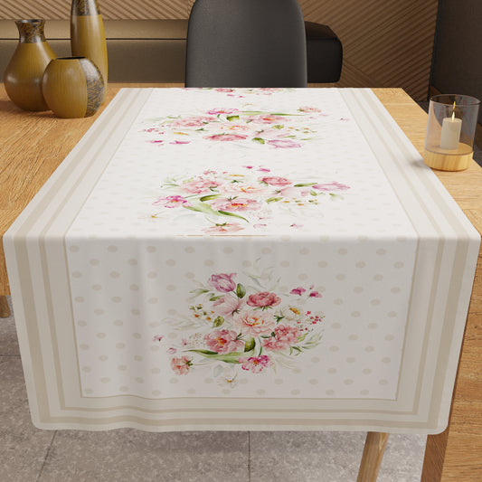 Runner Tavola Antimacchia Shabby Pois Beige 40x140 cm Made in Italy | PETTI