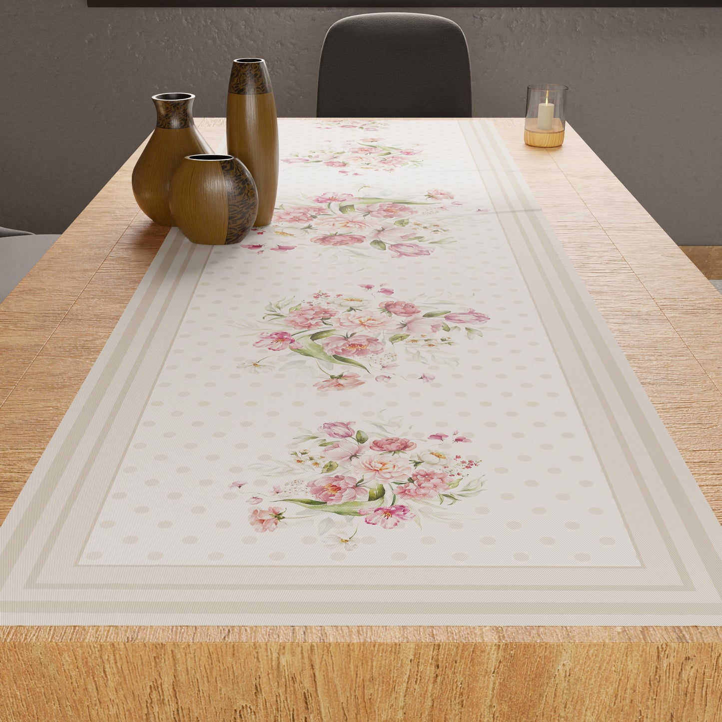 Chemin de table, nappe chemin de table, chemin de table cuisine shabby pois beige