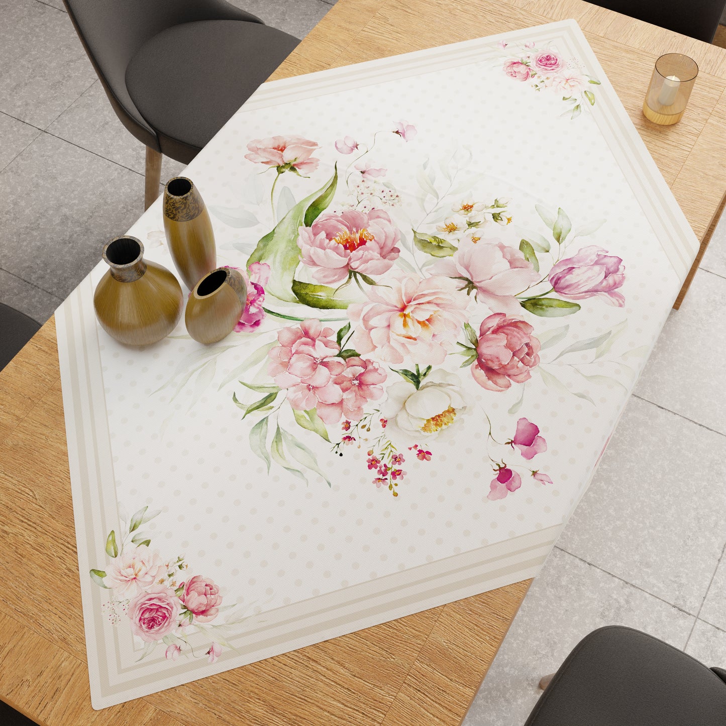 Centrotavola Cucina Shabby Pois Beige 40x145 Stampa Digitale Made in Italy | PETTI