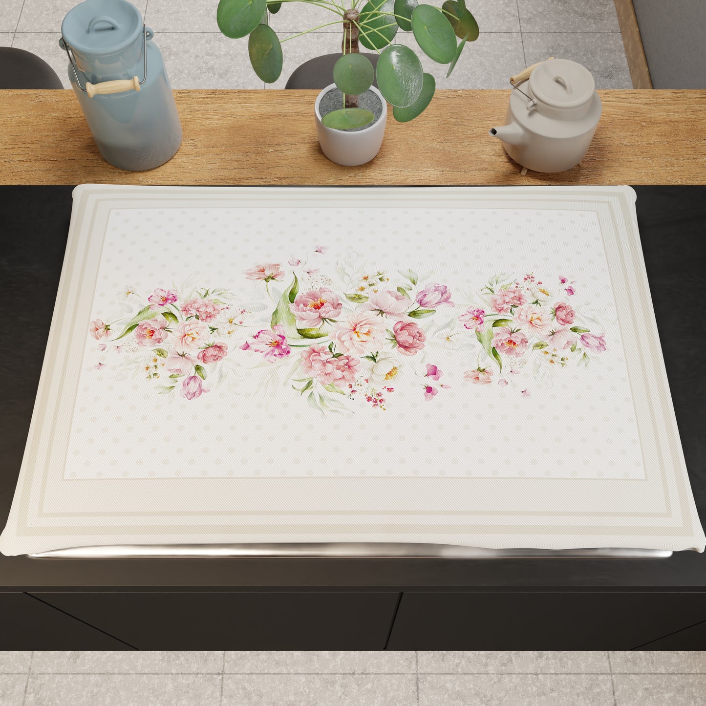 Housse de plaque de cuisson pour cuisine en impression digitale shabby pois beige 1 pièce 50x70cm