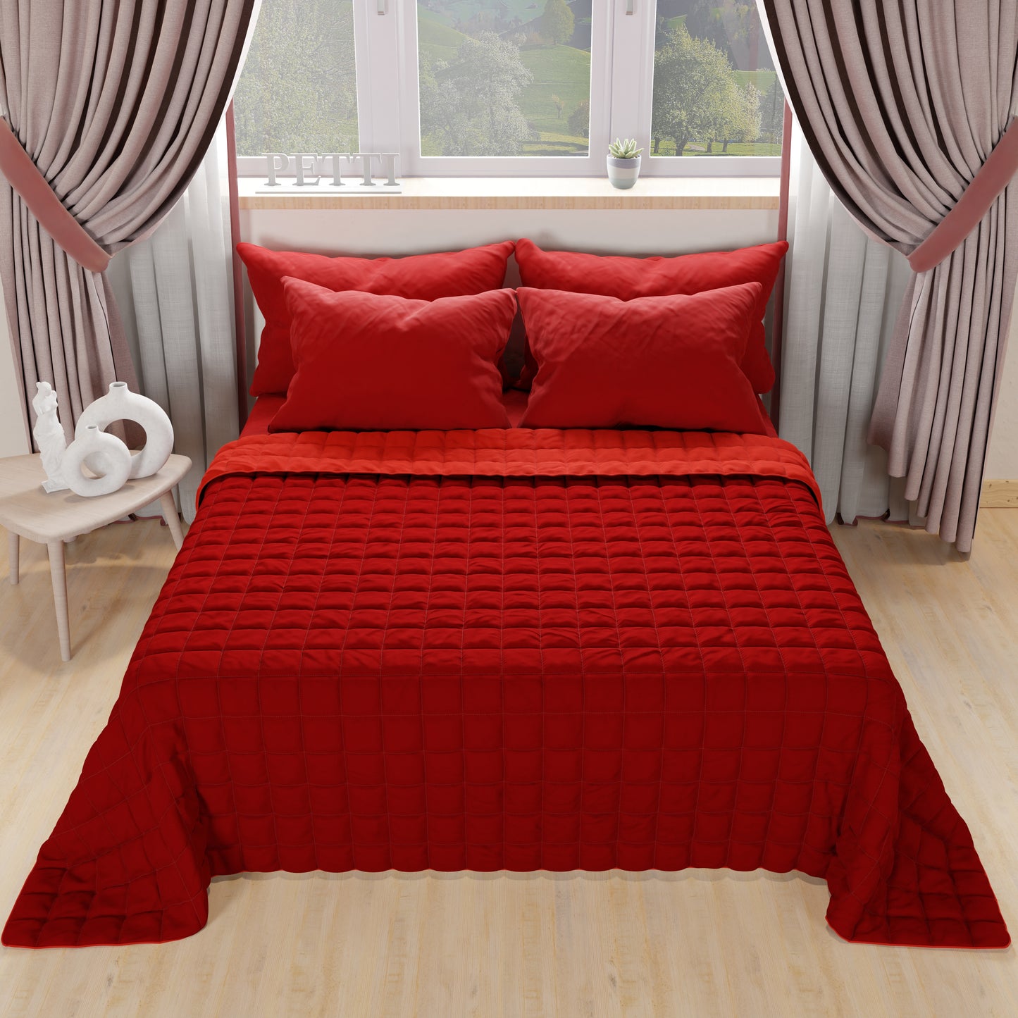 Courtepointe couvre-lit printanière automnale double face Rouge Bordeaux