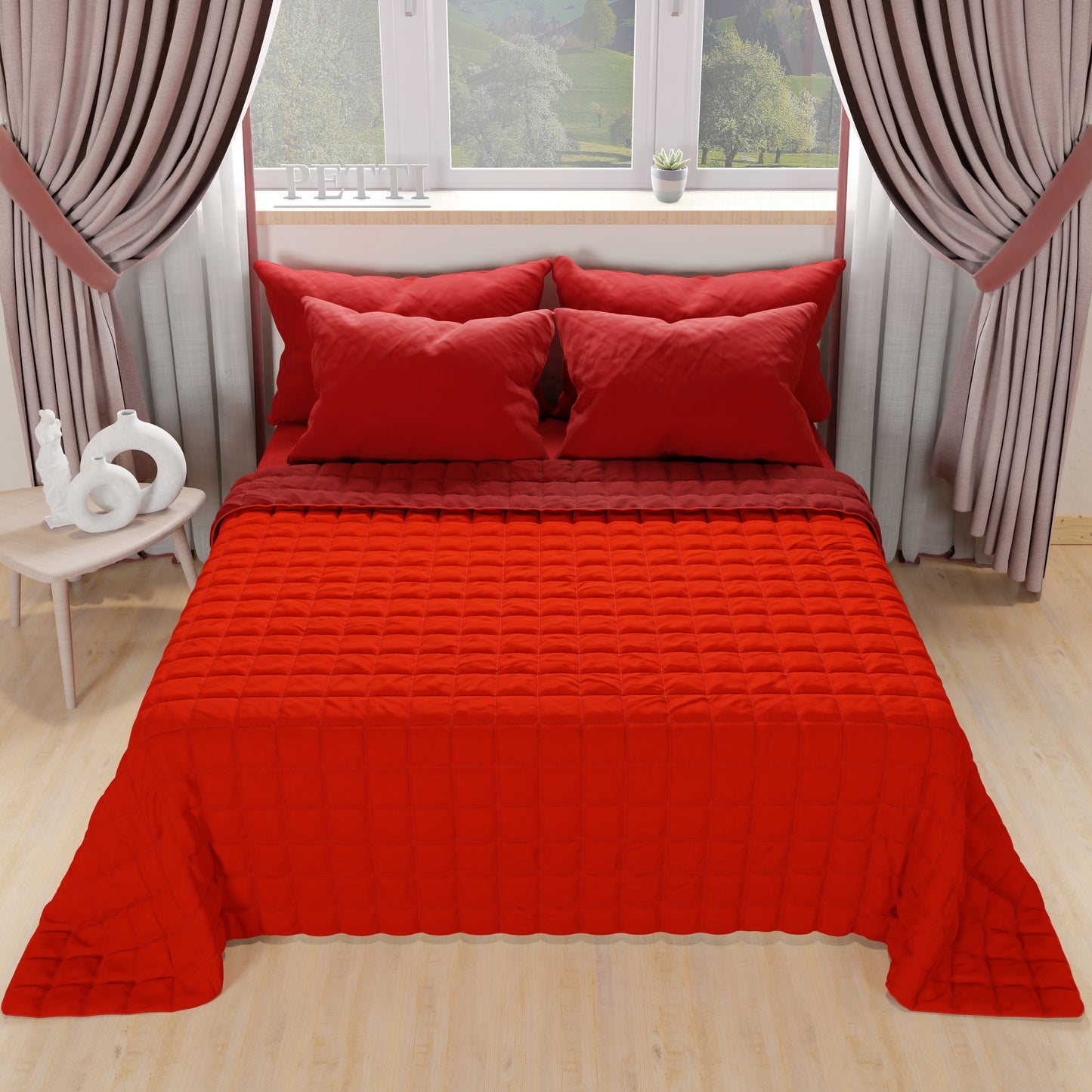 Courtepointe couvre-lit printanière automnale double face Rouge Bordeaux