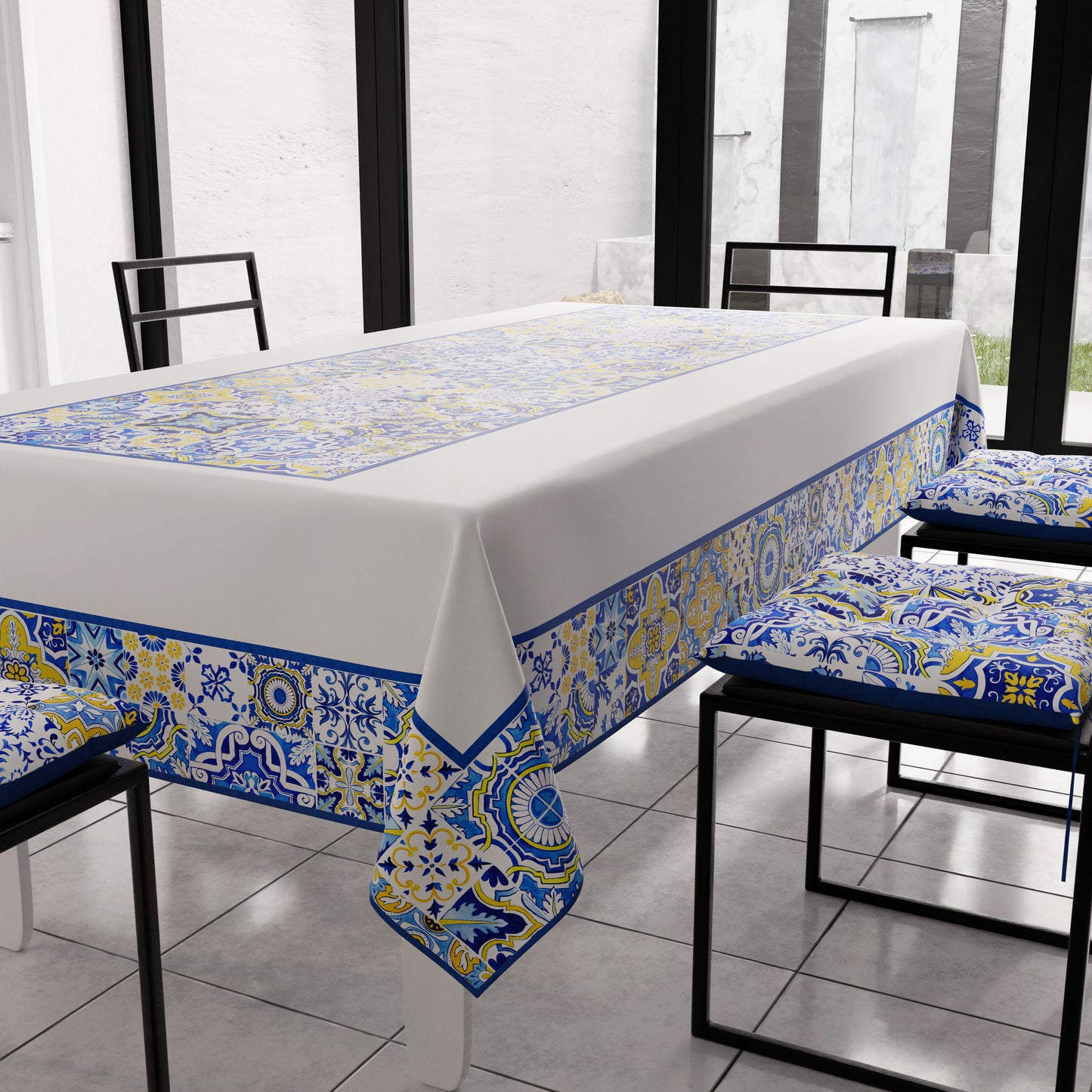 Nappe de table moderne, protège-table de cuisine, Vietri 02 Bleu
