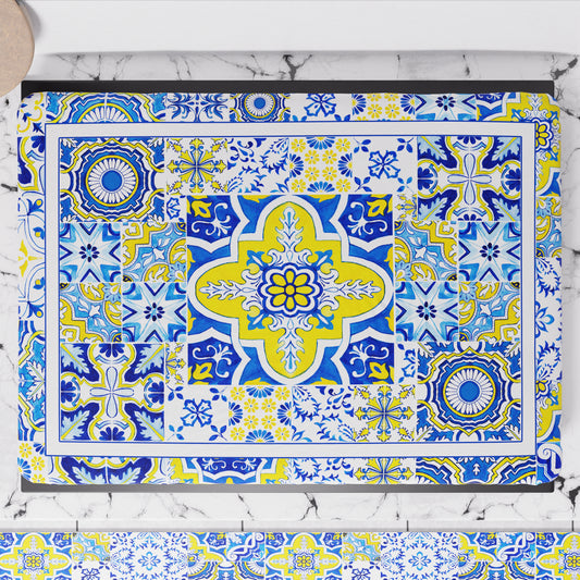 Coprifornello Geometrico Coprifuochi Cucina in Stampa Digitale Vietri 02 Blu