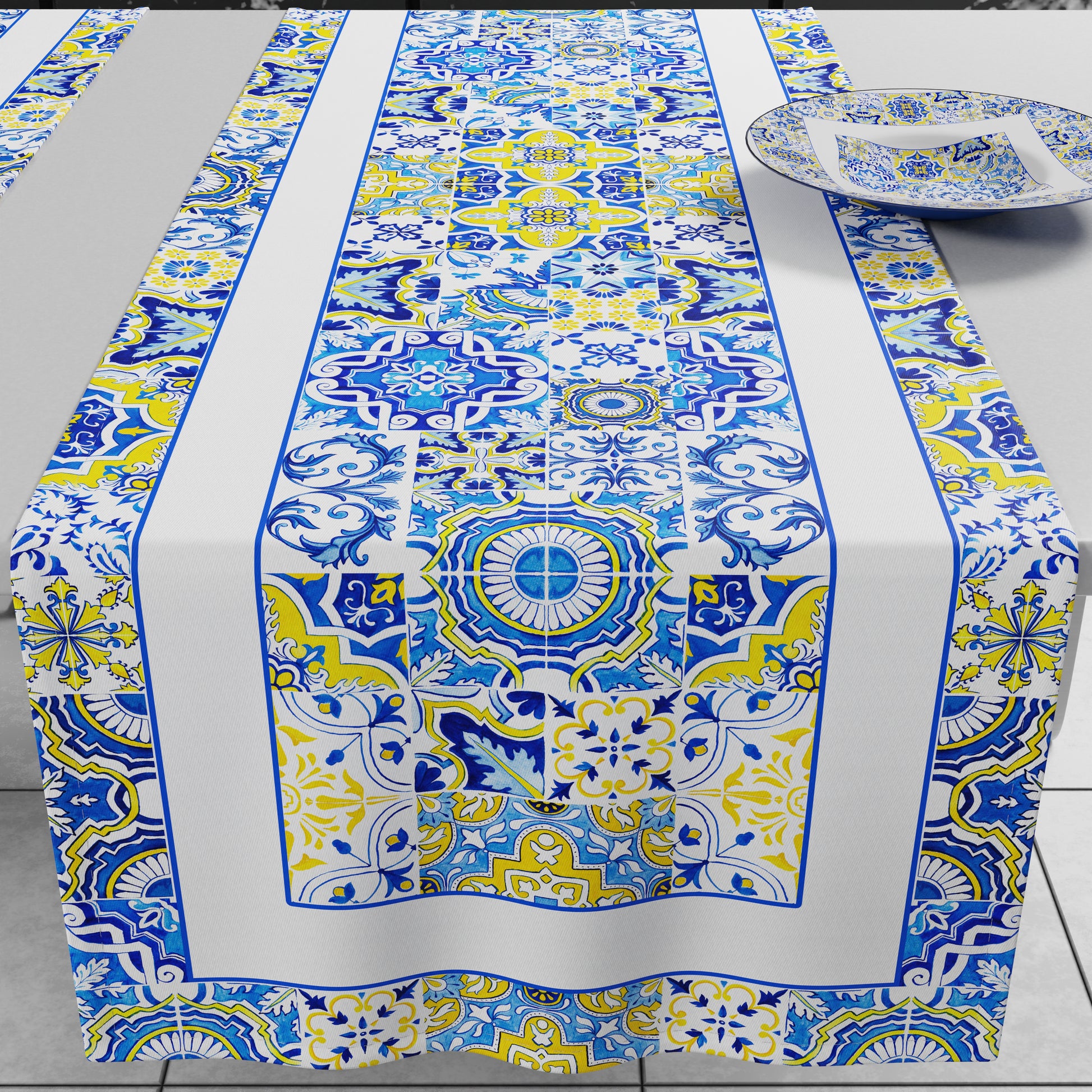 Runner Tavola Geometrico Vietri 02 Blu 40x140 cm Made in Italy | PETTI