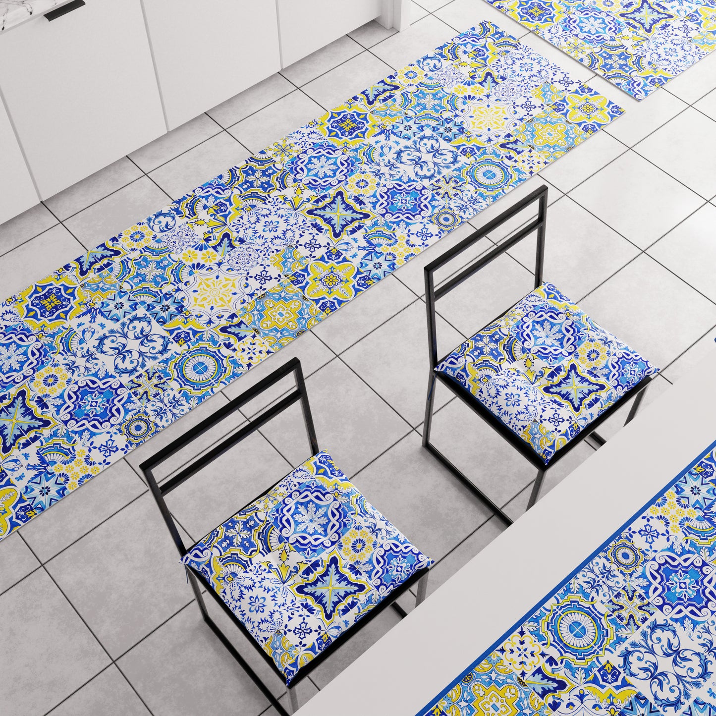 Tapis de cuisine antidérapant moderne couloir de cuisine lavable Vietri 02 Bleu