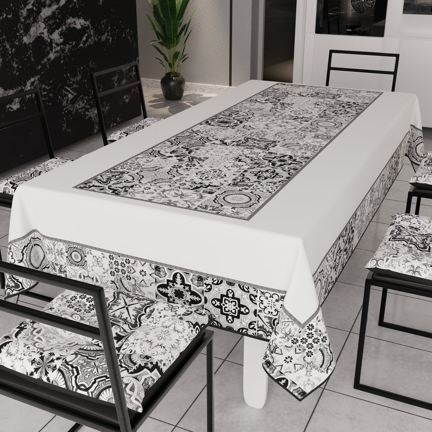 Nappe de table moderne, protège-table de cuisine, Vietri 02 Noir