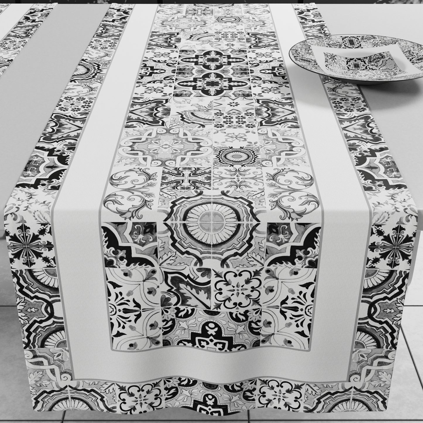 Runner Tavola Geometrico Vietri 02 Nero 40x140 cm Made in Italy | PETTI