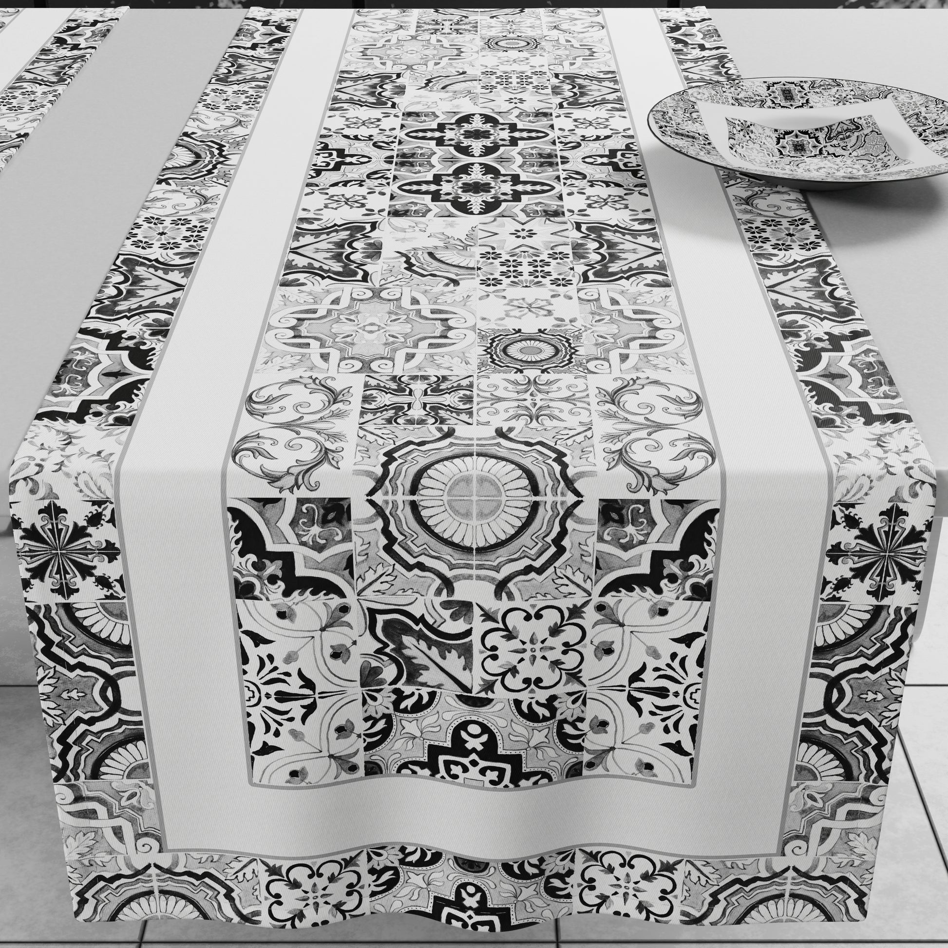 Runner Tavola Geometrico Vietri 02 Nero 40x140 cm Made in Italy | PETTI