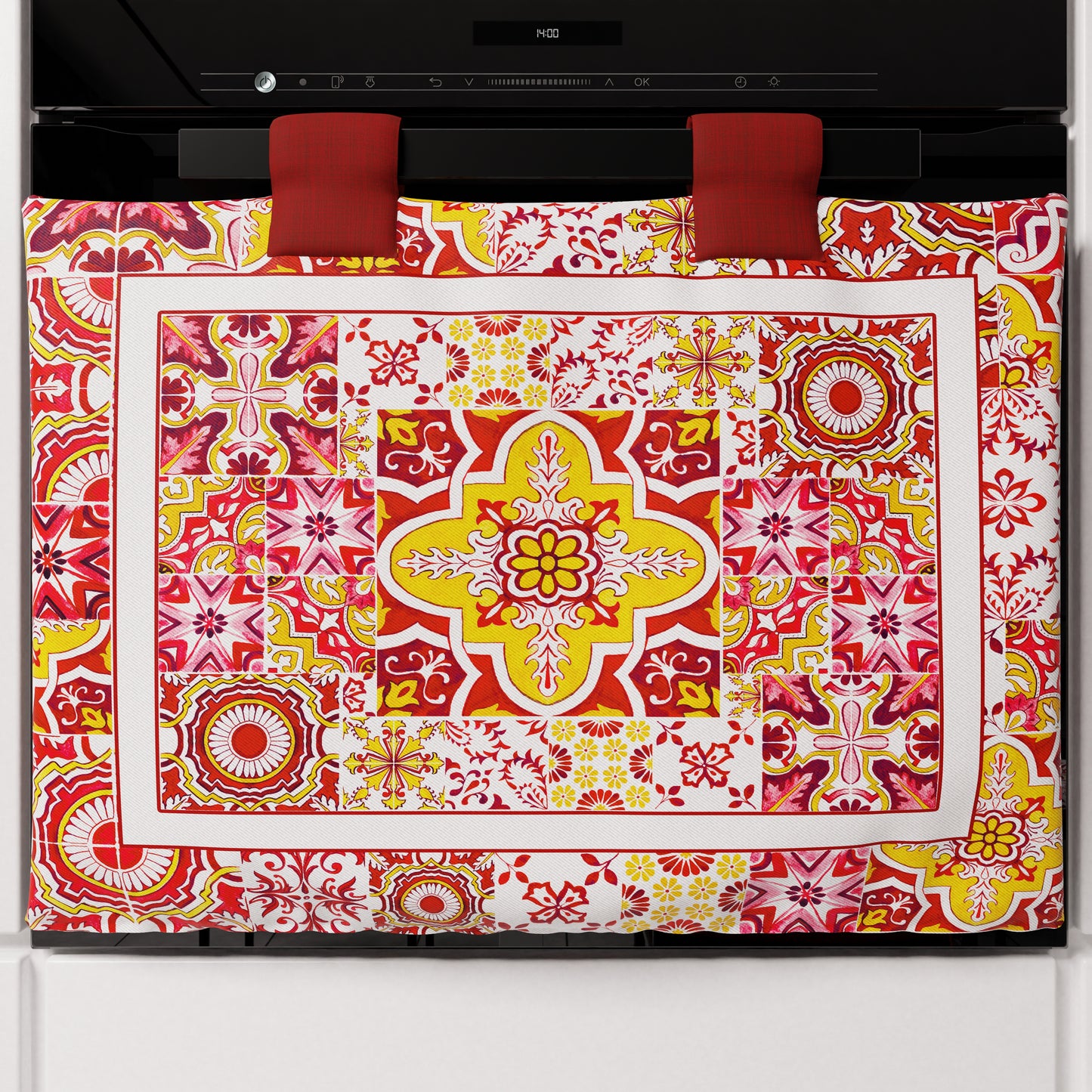Housse de four géométrique pour cuisine en impression digitale Vietri 02 Rouge 1 pièce