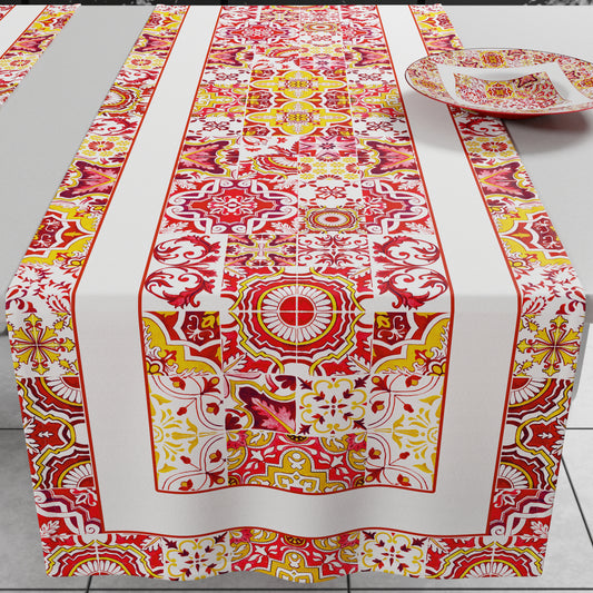Runner Tavola Geometrico Vietri 02 Rosso 40x140 cm Made in Italy | PETTI