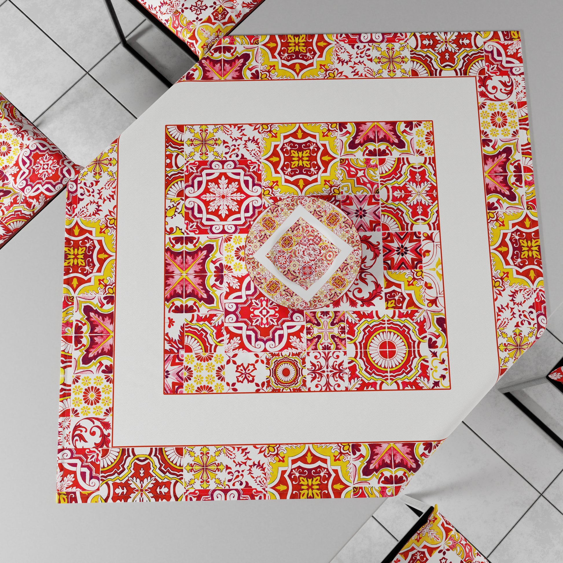 Centrotavola Geometrico Vietri 02 Rosso 40x145 Made in Italy | PETTI