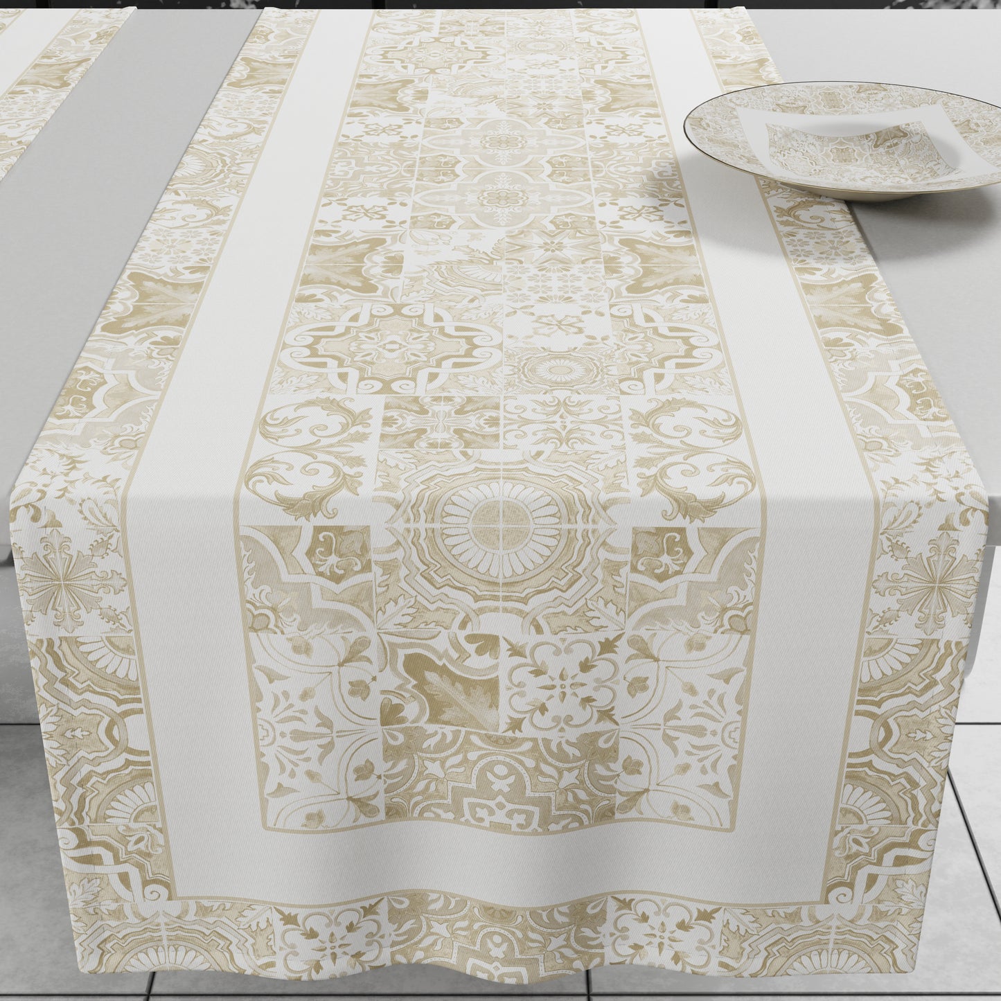 Runner Tavola Geometrico Vietri 02 Beige 40x140 cm Made in Italy | PETTI