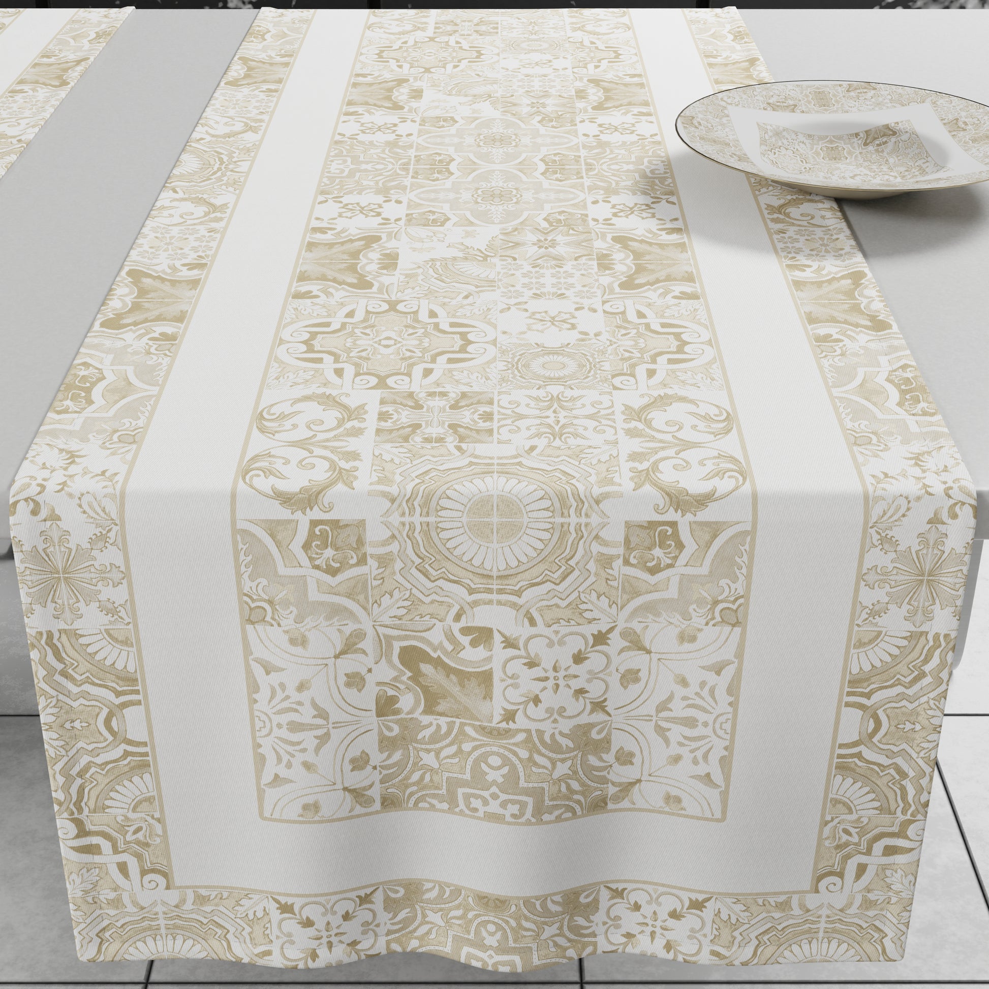 Runner Tavola Geometrico Vietri 02 Beige 40x140 cm Made in Italy | PETTI