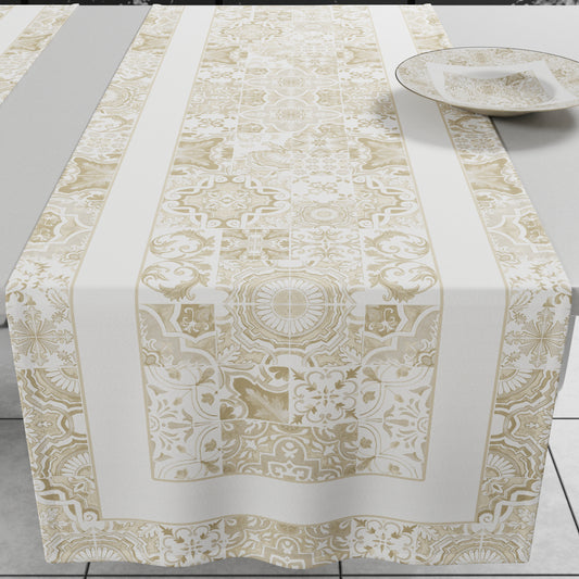 Runner Tavola Geometrico Vietri 02 Beige 40x140 cm Made in Italy | PETTI
