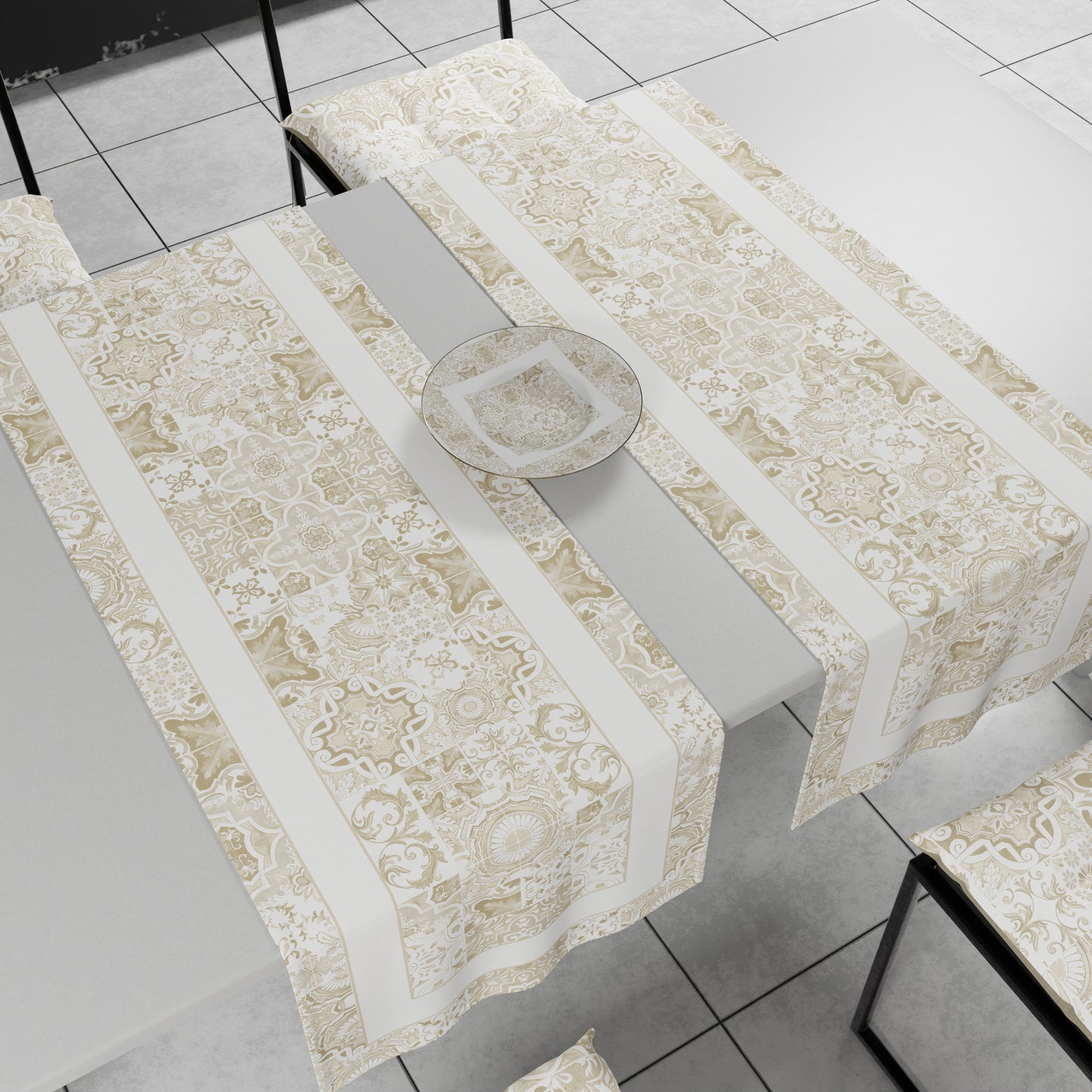 Geometric Table Runner, Geometric Table Runner, Kitchen Runner Vietri 02 Beige