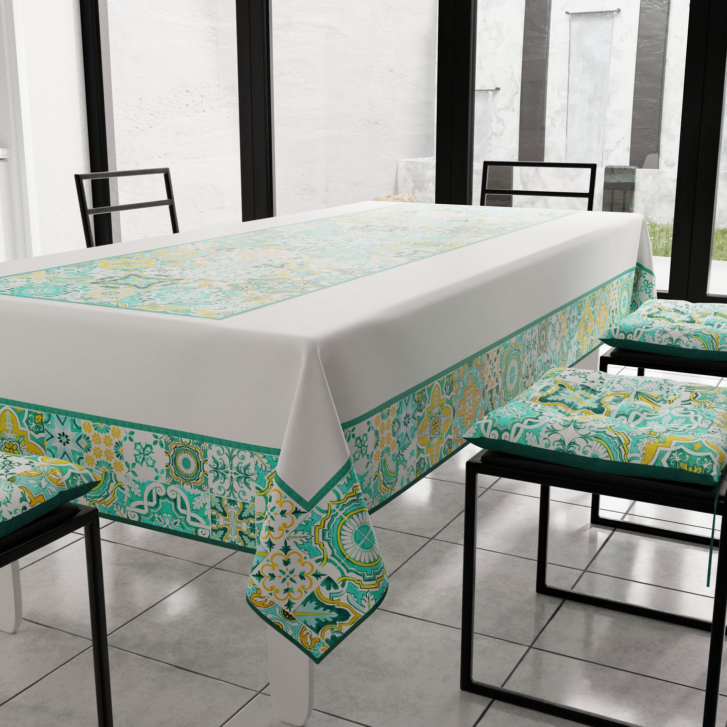 Nappe de table moderne, protège-table de cuisine, Vietri 02 Vert d'eau