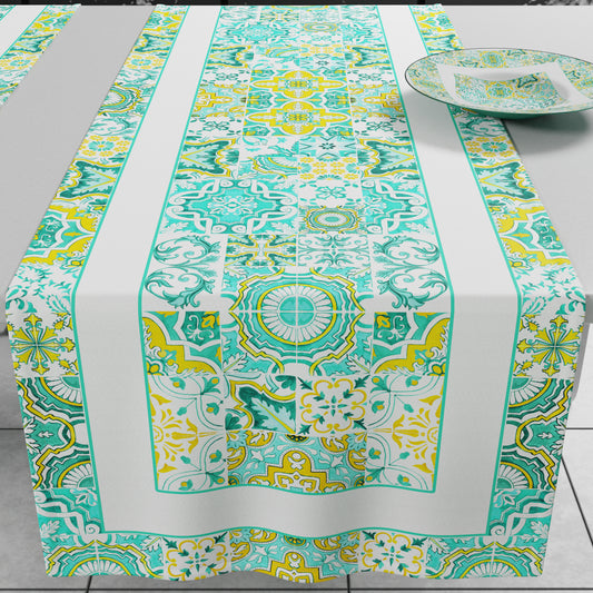 Runner Tavola Geometrico Vietri 02 Verde Acqua 40x140 cm Made in Italy | PETTI