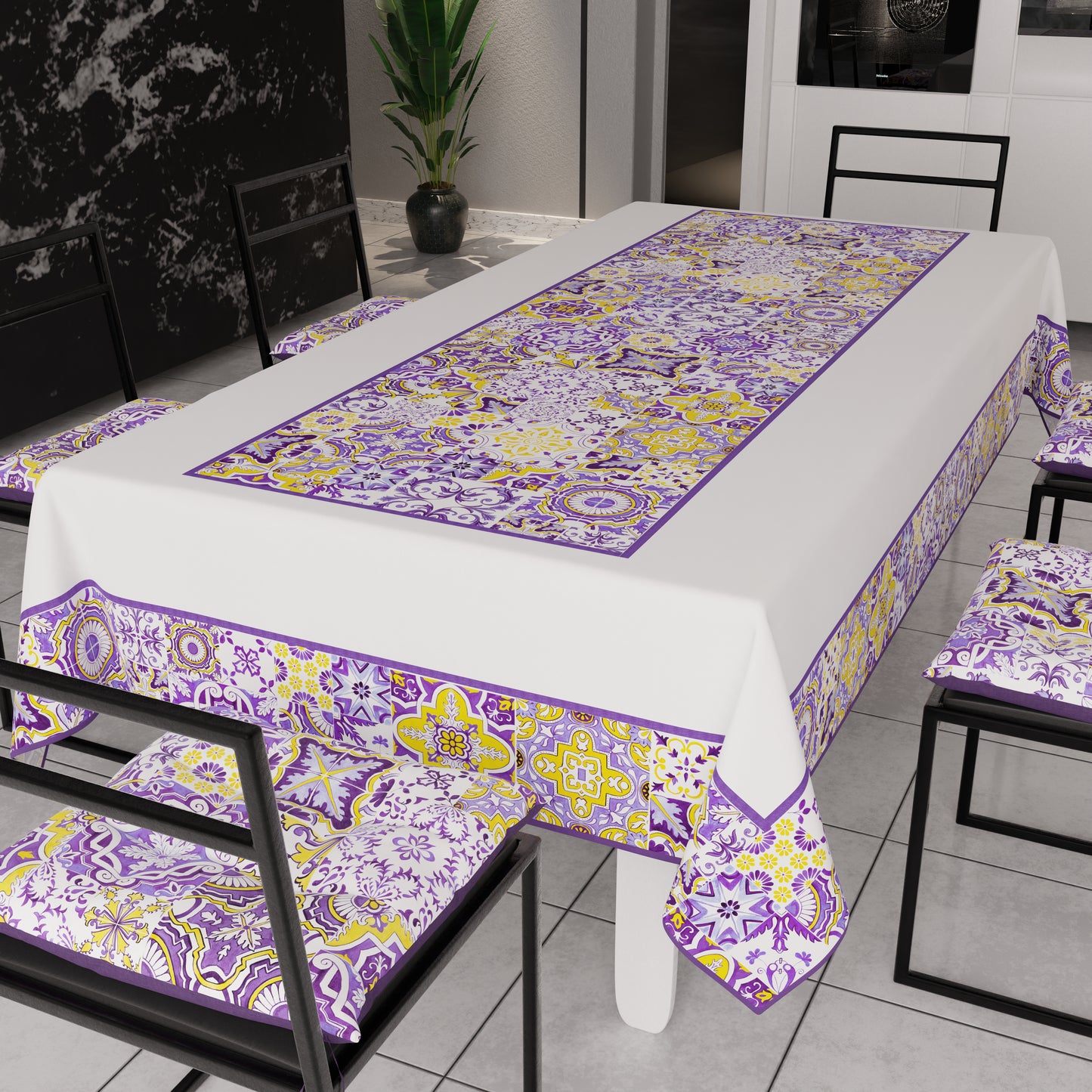 Nappe de table moderne, protège-table de cuisine, Vietri 02 Violet